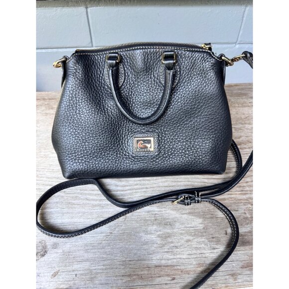 Dooney & Bourke Black Pebble Leather Satchel Crossbody Bag Top Handle Purse - Picture 2 of 10